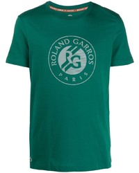Мужская темно-зеленая футболка с круглым вырезом с принтом от Lacoste