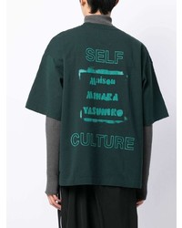 Мужская темно-зеленая футболка с круглым вырезом с принтом от Maison Mihara Yasuhiro