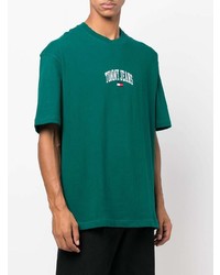 Мужская темно-зеленая футболка с круглым вырезом с принтом от Tommy Jeans