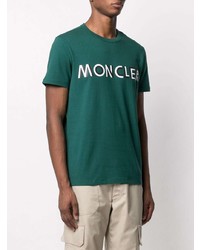 Мужская темно-зеленая футболка с круглым вырезом с принтом от Moncler