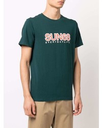 Мужская темно-зеленая футболка с круглым вырезом с принтом от Sun 68