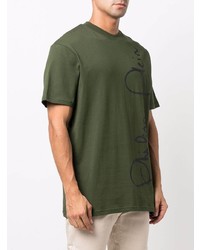 Мужская темно-зеленая футболка с круглым вырезом с принтом от Philipp Plein