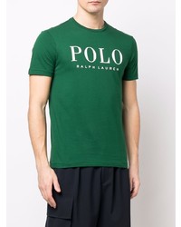 Мужская темно-зеленая футболка с круглым вырезом с принтом от Polo Ralph Lauren