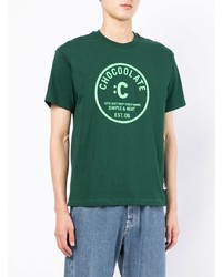 Мужская темно-зеленая футболка с круглым вырезом с принтом от Chocoolate