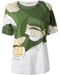 Женская темно-зеленая футболка с круглым вырезом с принтом от Marni