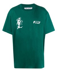 Мужская темно-зеленая футболка с круглым вырезом с принтом от Off-White