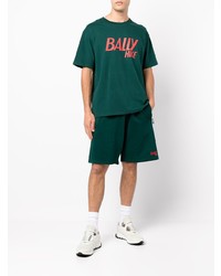 Мужская темно-зеленая футболка с круглым вырезом с принтом от Bally