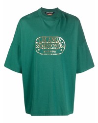 Мужская темно-зеленая футболка с круглым вырезом с принтом от Palm Angels