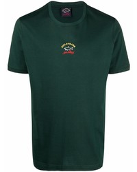 Мужская темно-зеленая футболка с круглым вырезом с принтом от Paul & Shark