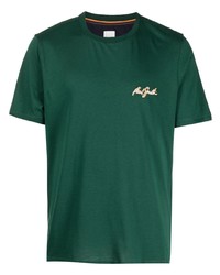 Мужская темно-зеленая футболка с круглым вырезом с принтом от Paul Smith