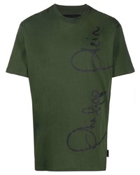 Мужская темно-зеленая футболка с круглым вырезом с принтом от Philipp Plein