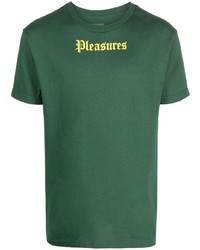 Мужская темно-зеленая футболка с круглым вырезом с принтом от Pleasures