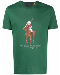 Мужская темно-зеленая футболка с круглым вырезом с принтом от Polo Ralph Lauren