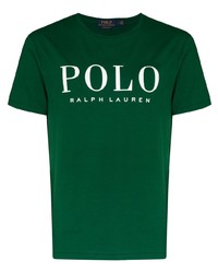 Мужская темно-зеленая футболка с круглым вырезом с принтом от Polo Ralph Lauren