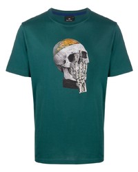 Мужская темно-зеленая футболка с круглым вырезом с принтом от PS Paul Smith
