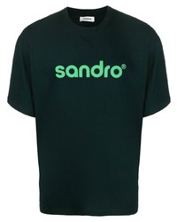 Мужская темно-зеленая футболка с круглым вырезом с принтом от Sandro