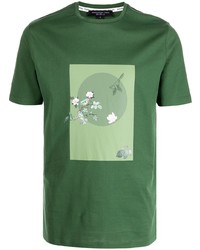 Мужская темно-зеленая футболка с круглым вырезом с принтом от Shanghai Tang
