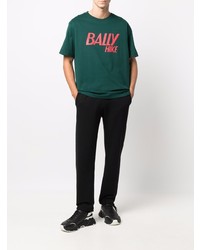 Мужская темно-зеленая футболка с круглым вырезом с принтом от Bally