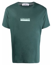 Мужская темно-зеленая футболка с круглым вырезом с принтом от Stone Island