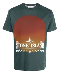 Мужская темно-зеленая футболка с круглым вырезом с принтом от Stone Island