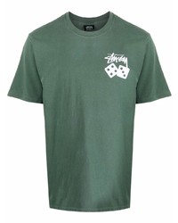 Мужская темно-зеленая футболка с круглым вырезом с принтом от Stussy