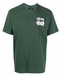 Мужская темно-зеленая футболка с круглым вырезом с принтом от Stussy