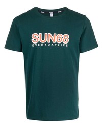 Мужская темно-зеленая футболка с круглым вырезом с принтом от Sun 68