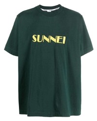 Мужская темно-зеленая футболка с круглым вырезом с принтом от Sunnei