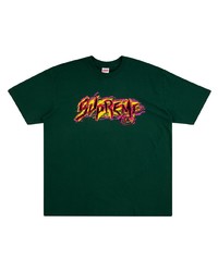 Мужская темно-зеленая футболка с круглым вырезом с принтом от Supreme