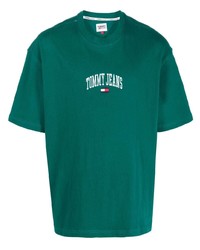 Мужская темно-зеленая футболка с круглым вырезом с принтом от Tommy Jeans