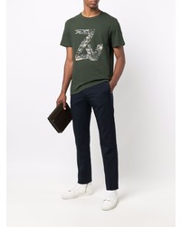Мужская темно-зеленая футболка с круглым вырезом с принтом от Zadig & Voltaire