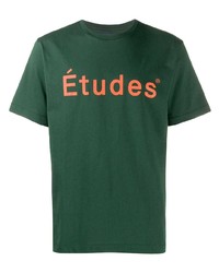 Мужская темно-зеленая футболка с круглым вырезом с принтом от Études
