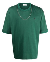 Темно-зеленая футболка с круглым вырезом с украшением