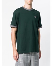 Мужская темно-зеленая футболка с круглым вырезом от Prada