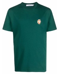 Мужская темно-зеленая футболка с круглым вырезом от MAISON KITSUNÉ