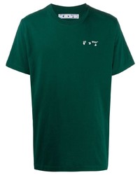 Мужская темно-зеленая футболка с круглым вырезом от Off-White