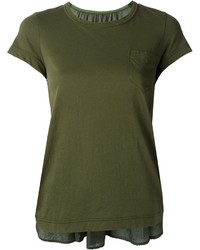 Женская темно-зеленая футболка с круглым вырезом от Sacai