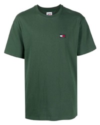 Мужская темно-зеленая футболка с круглым вырезом от Tommy Jeans