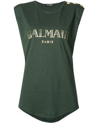Женская темно-зеленая футболка от Balmain