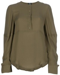 Темно-зеленая шелковая блуза на пуговицах от McQ by Alexander McQueen