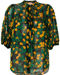 Темно-зеленая шелковая блузка с принтом от No.21