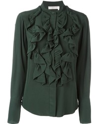 Темно-зеленая шелковая блузка с рюшами от Chloé