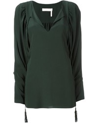 Темно-зеленая шелковая блузка от Chloé