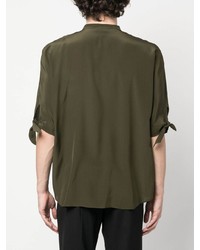 Мужская темно-зеленая шелковая рубашка с длинным рукавом от Saint Laurent