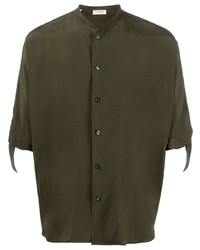 Мужская темно-зеленая шелковая рубашка с длинным рукавом от Saint Laurent