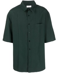 Мужская темно-зеленая шелковая рубашка с коротким рукавом от Lemaire
