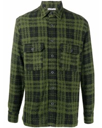 Мужская темно-зеленая шерстяная рубашка с длинным рукавом в шотландскую клетку от Destin
