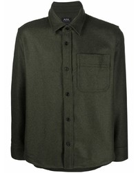 Мужская темно-зеленая шерстяная рубашка с длинным рукавом от A.P.C.