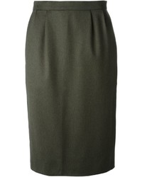 Темно-зеленая шерстяная юбка-карандаш от Celine