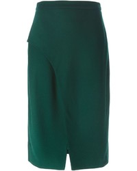 Темно-зеленая шерстяная юбка-карандаш
